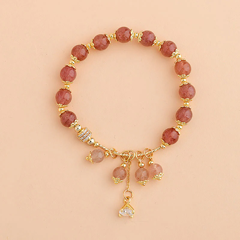 Buddha Stones Natural Strawberry Quartz Crystal Zircon Healing Positive Bracelet