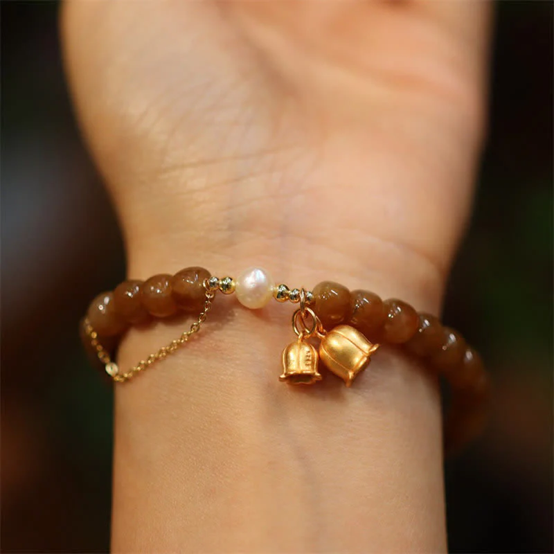 Buddha Stones 925 Sterling Silver Natural Hetian Jade Lily Of The Valley Charm Bracelet