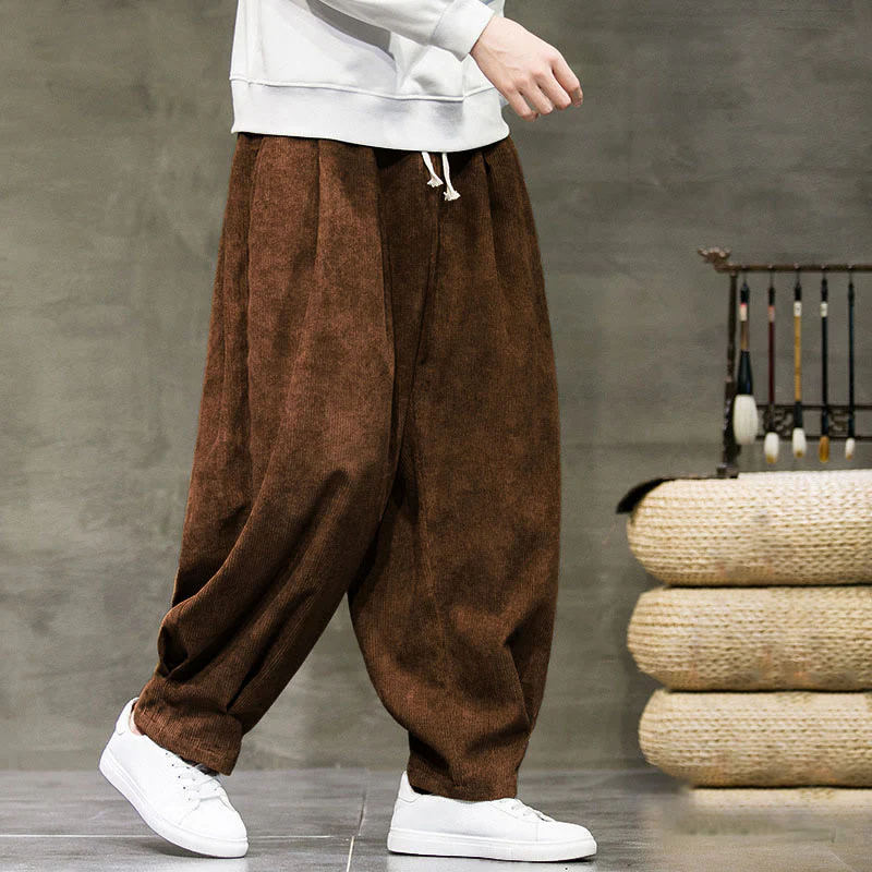 Buddha Stones Casual Plain Cotton Bloomer Men's Pants With Pockets