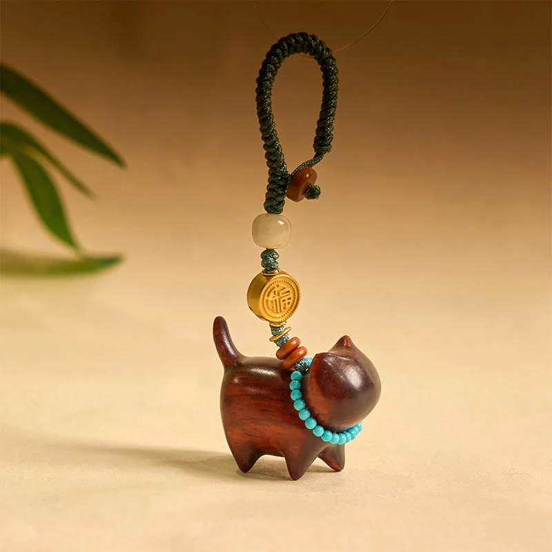 Buddha Stones Hetian Jade Natural Sandalwood Red Sandalwood Green Sandalwood Fu Character Abundance Key Chain