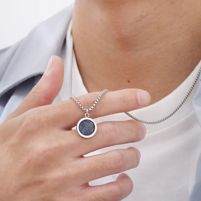 Buddha Stones Natural Stone Turquoise Tiger Eye  Lazurite Malachite Titanium Steel Purification Necklace Pendant