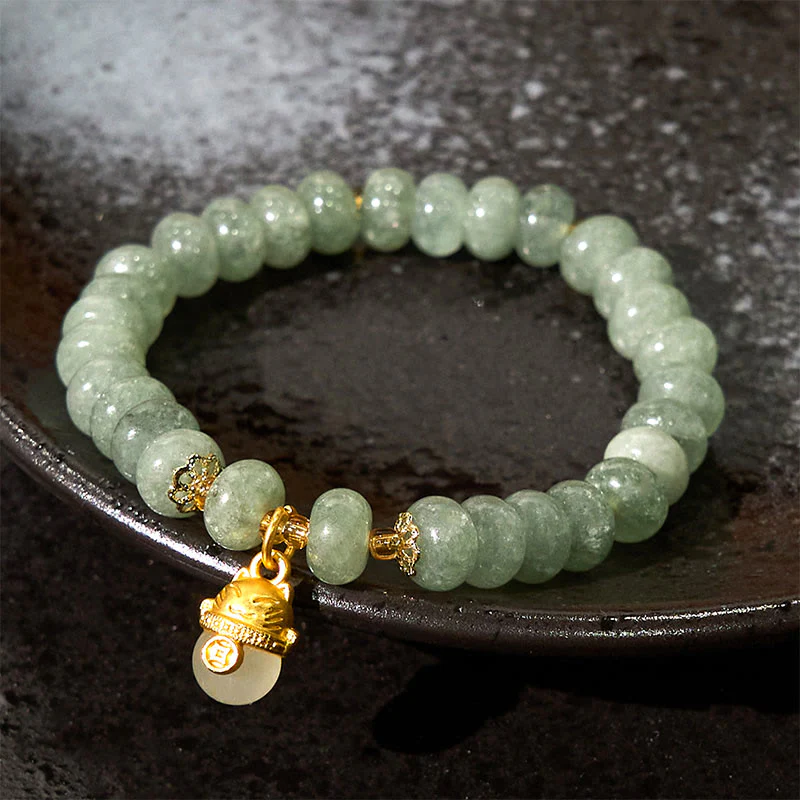 Buddha Stones Strawberry Quartz Cyan Jade Lucky Cat Beads Healing Bracelet