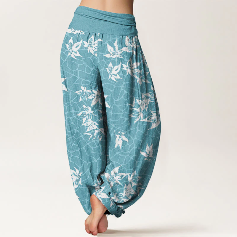 Buddha Stones Casual Maple Leaf Pattern Women's Elastic Waist Harem Pants