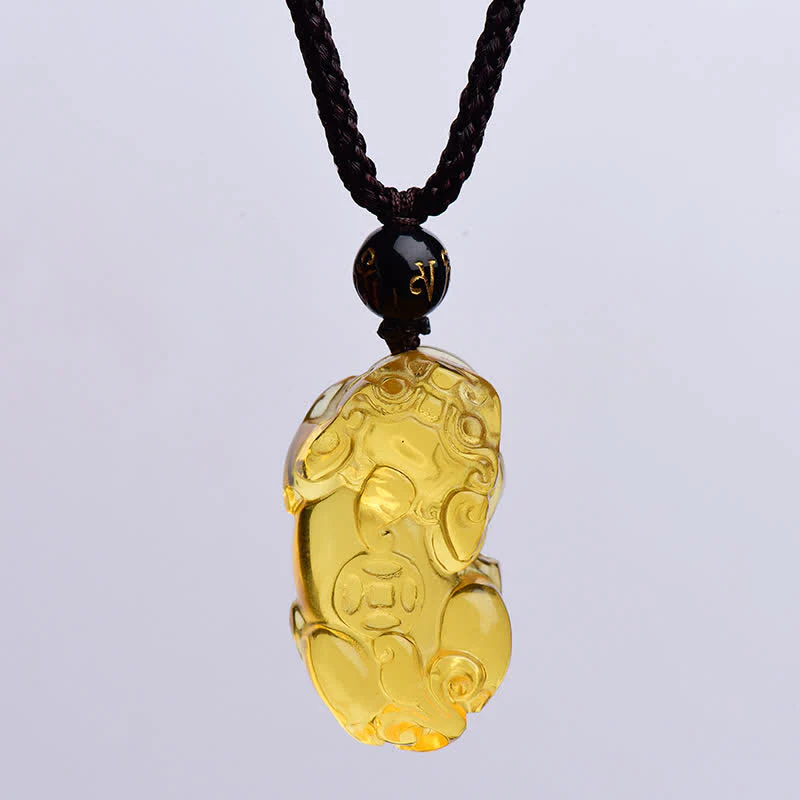 Buddha Stones FengShui Citrine PiXiu Wealth Necklace Pendant