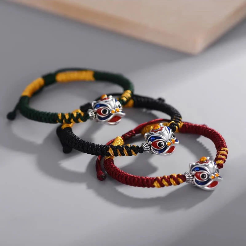 Buddha Stones Handmade Dancing Lion Luck Braided String Bracelet