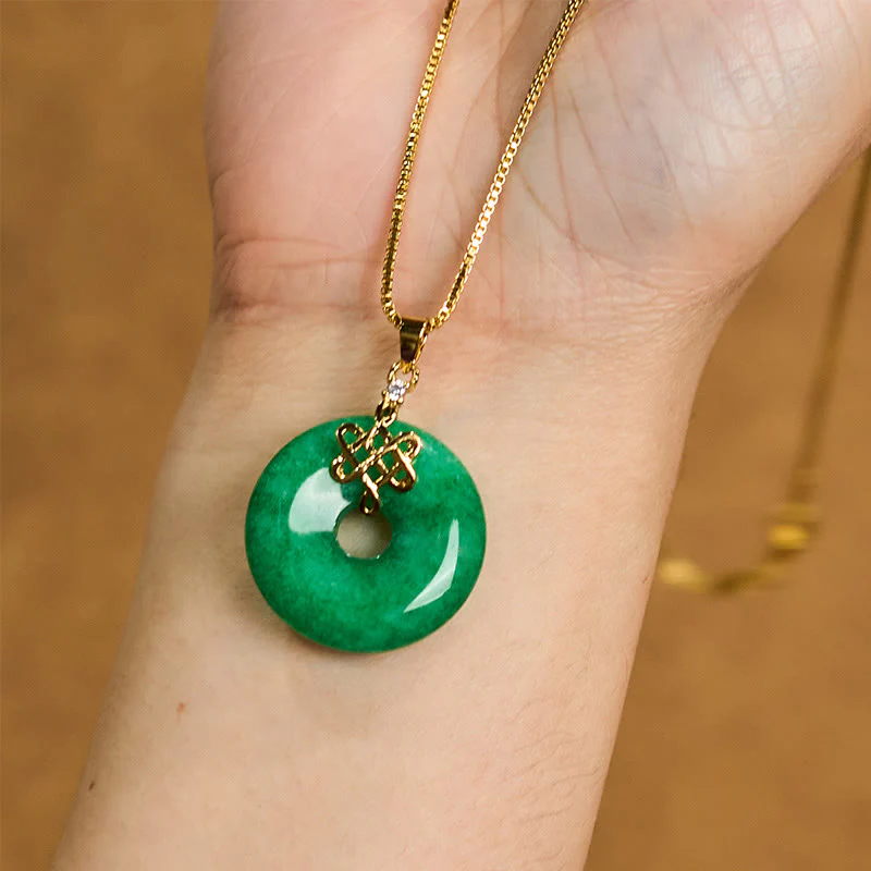 Buddha Stones Natural Cyan Jade Peace Buckle Chinese knot Success Necklace Pendant