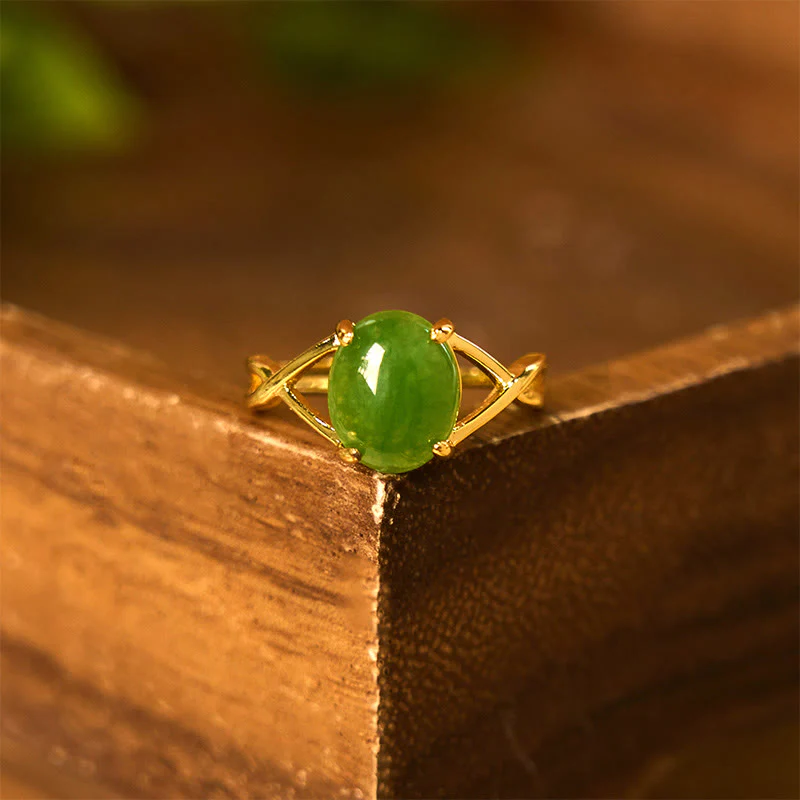 Buddha Stones Natural Jade Alloy Adjustable Buckle Abundance Ring