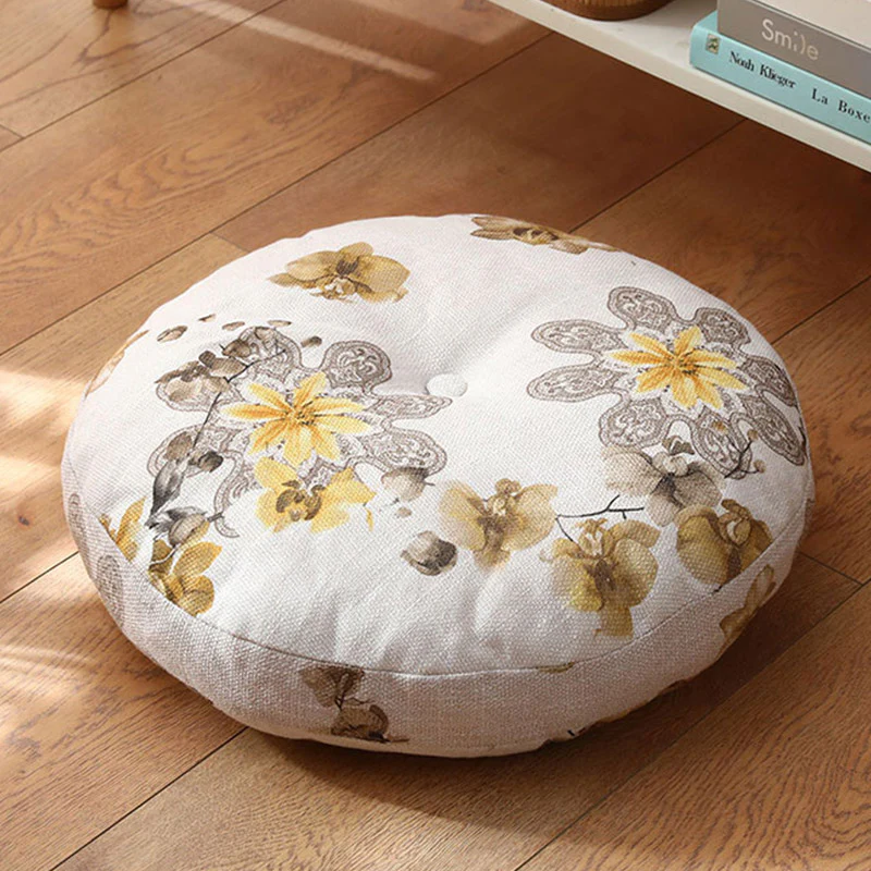 Buddha Stones Lotus Simple Pattern Linen Meditation Seat Cushion Home Living Room Decoration