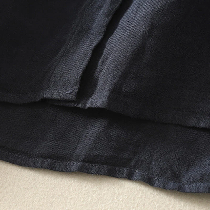 Buddha Stones Summer Plain Red Buttons Short Sleeve Women's Cotton Linen Shirt