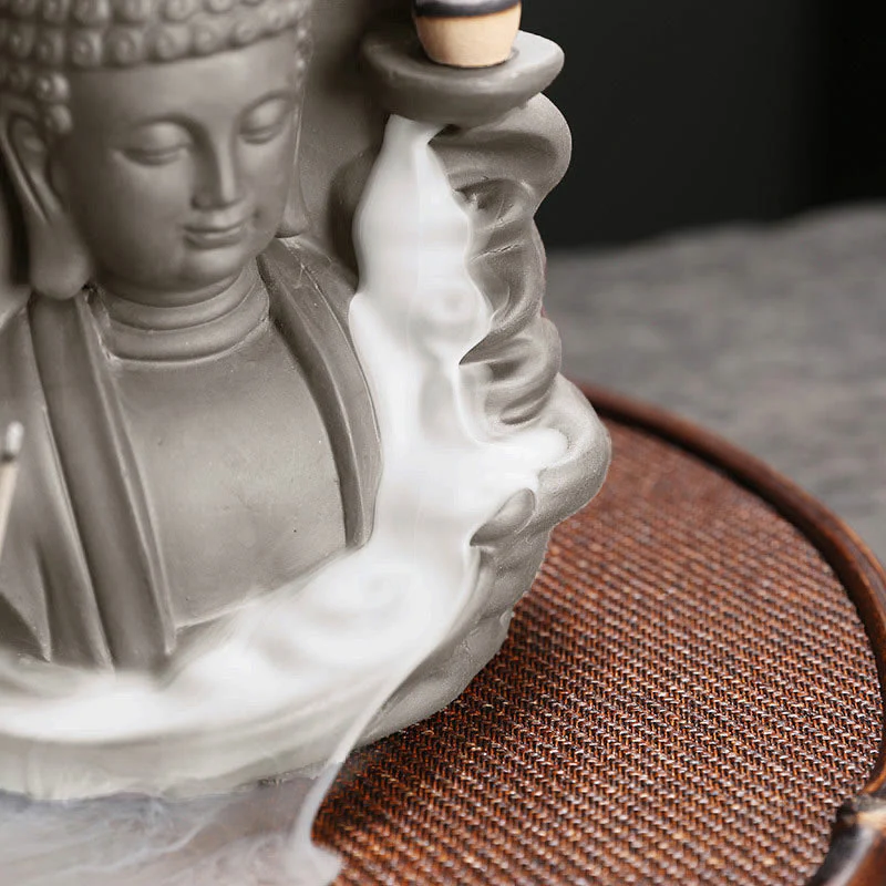 Buddha Stones Tibetan Avalokitesvara Buddha Lotus Healing Backflow Smoke Fountain Incense Burner