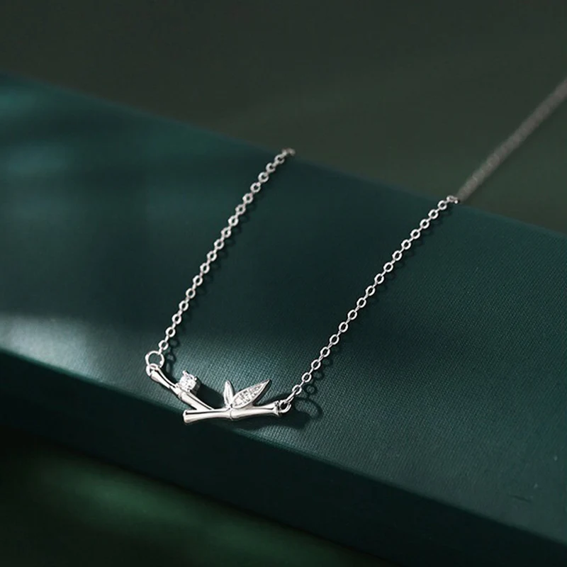 Buddha Stones Bamboo Leaf Design Copper Zircon Wealth Necklace Pendant