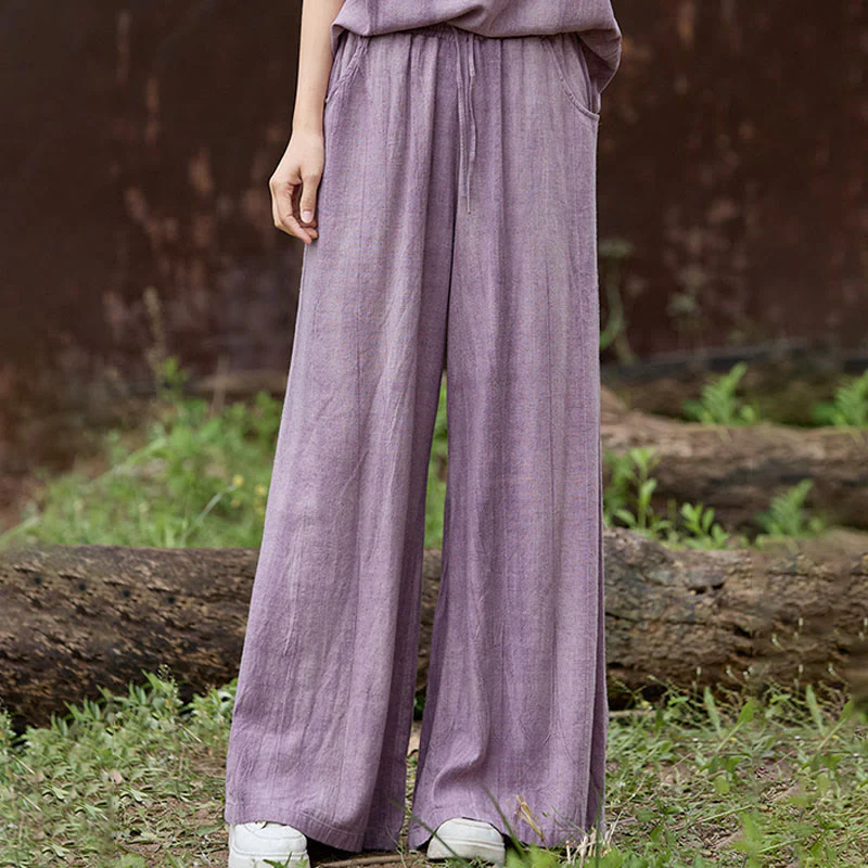 Buddha Stones Casual Tie-Dye Women's Linen Wide Leg Pants With Pockets