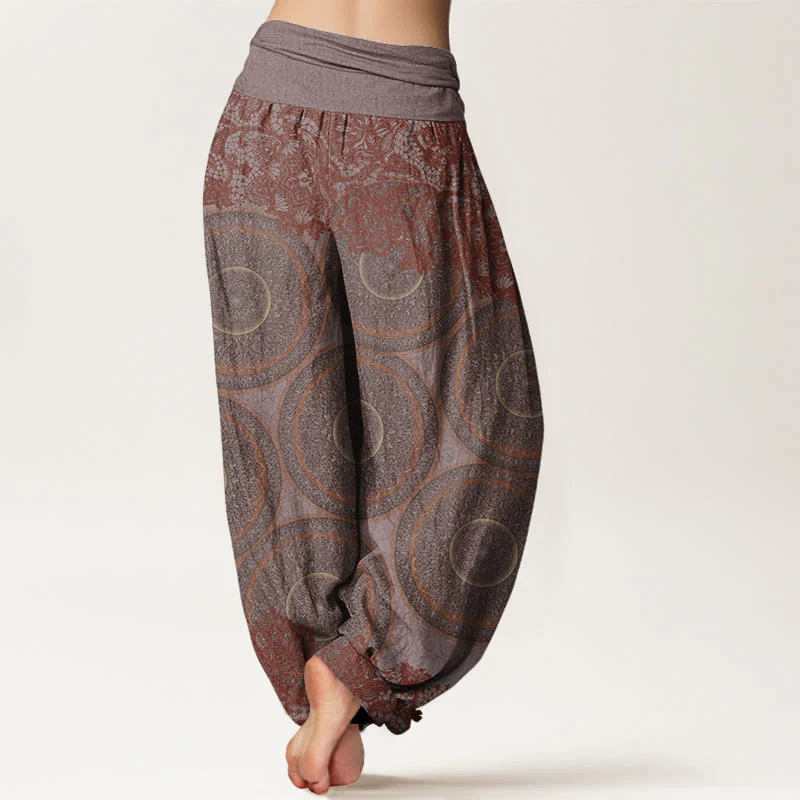 Buddha Stones Casual Flowers Compass Design Women's Elastic Waist Harem Pants