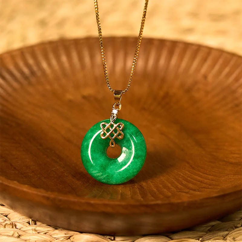 Buddha Stones Natural Cyan Jade Peace Buckle Chinese knot Success Necklace Pendant