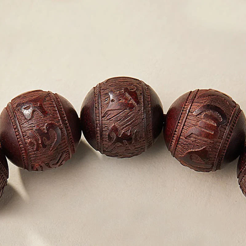 Buddha Stones Small Leaf Red Sandalwood Five Directions Gods of Wealth Calm Bracelet