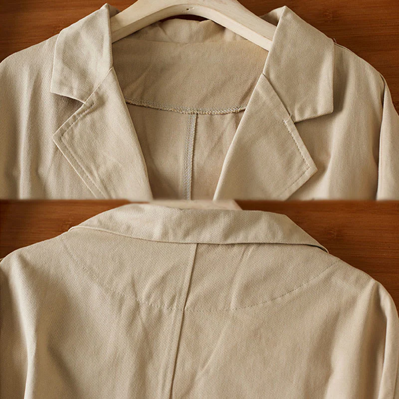 Buddha Stones Plain Button Women's Cotton Suit Jacket With Pockets