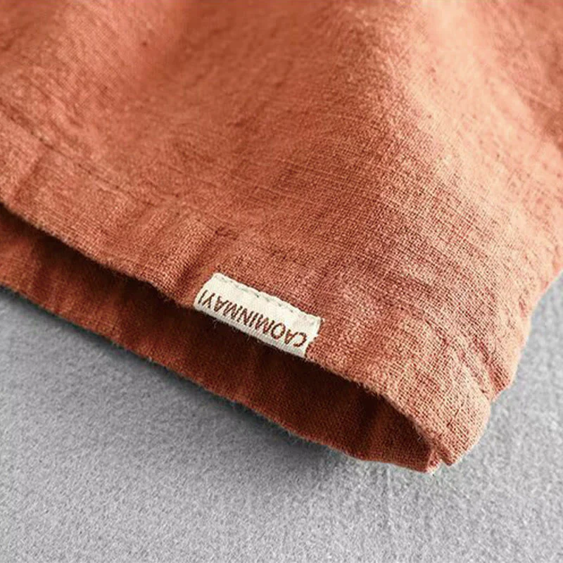 Buddha Stones Drawstring Elastic Waist Cotton Linen Men's Shorts With Pockets