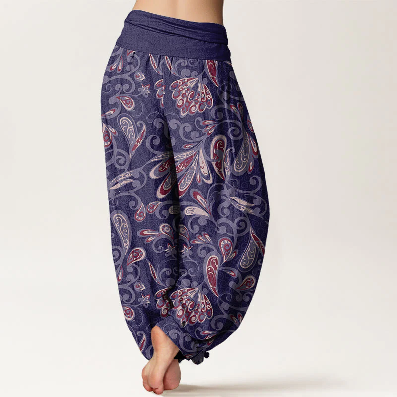 Buddha Stones Casual Flower Petals Design Women's Elastic Waist Harem Pants