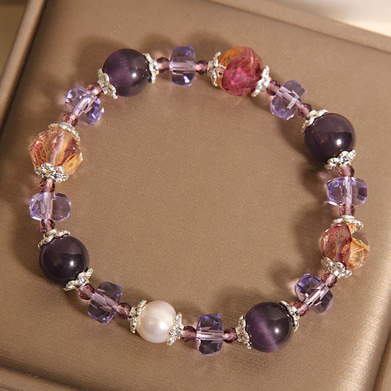 Buddha Stones Natural Amethyst Pearl Crystal Positive Bracelet