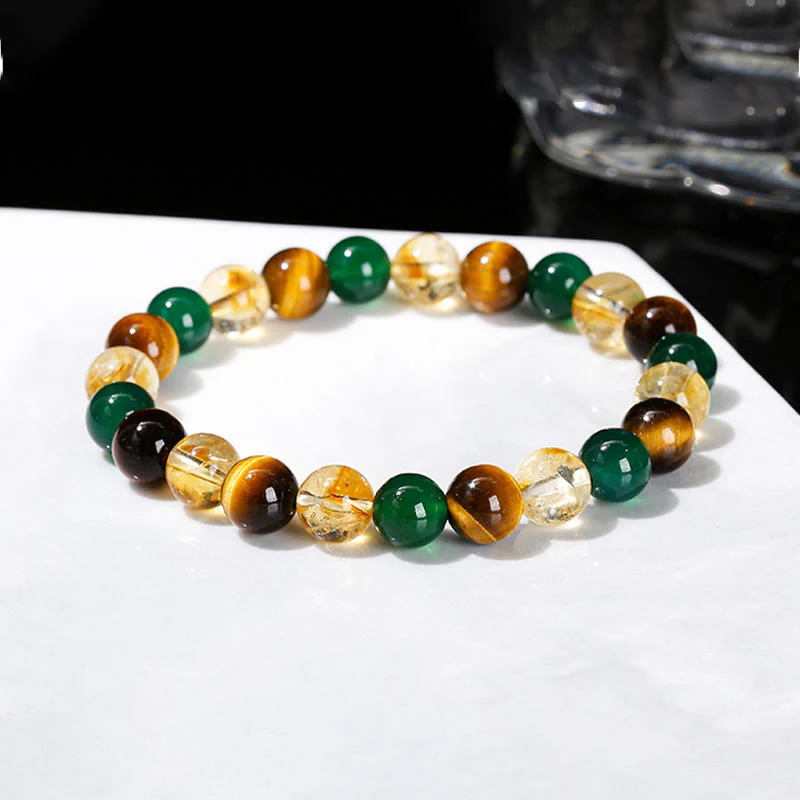 Buddha Stones Natural Tiger Eye Green Agate Citrine Mix And Match Beads Protection Bracelet