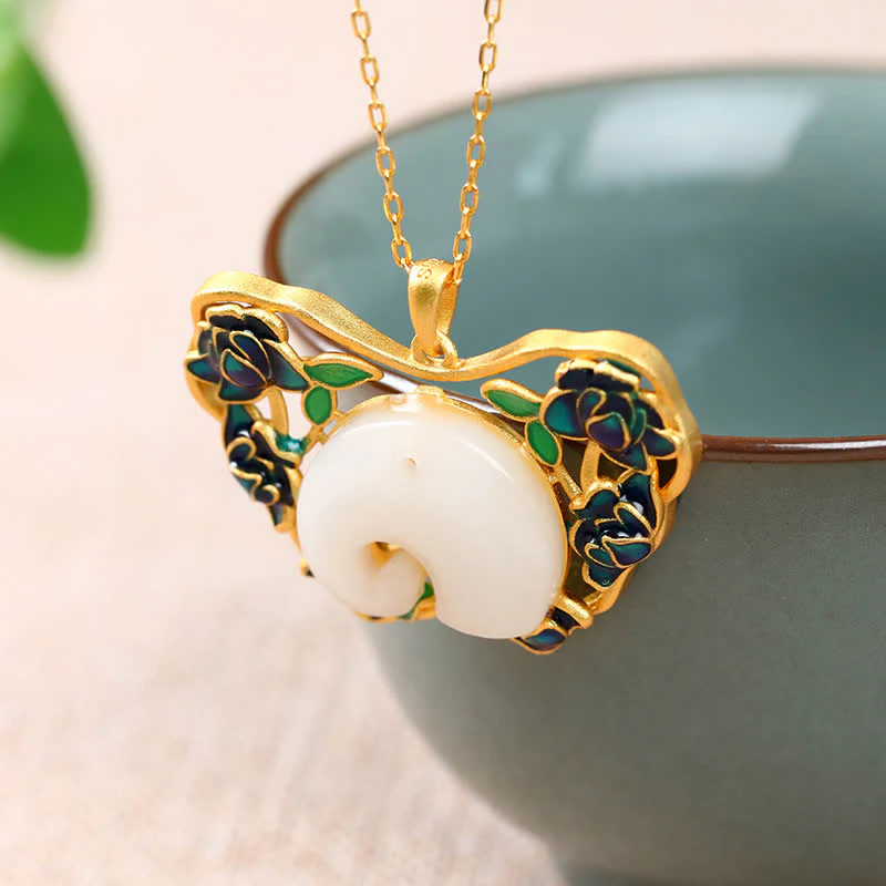 Buddha Stones White Jade Elephant Butterfly Lotus Success Necklace Chain Pendant