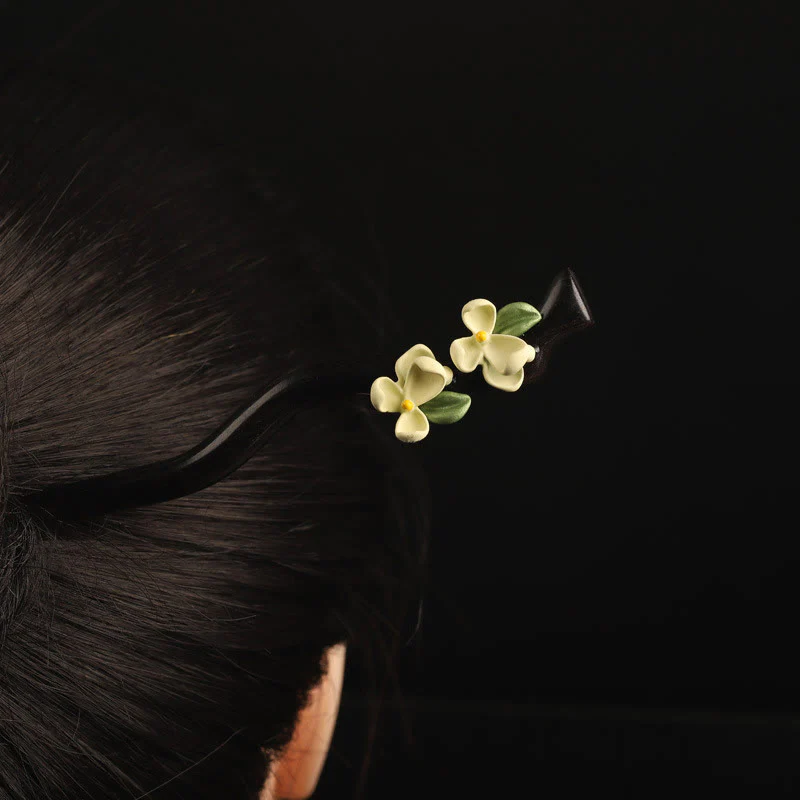 Buddha Stones Ebony Gardenia Petal Courage Hairpin