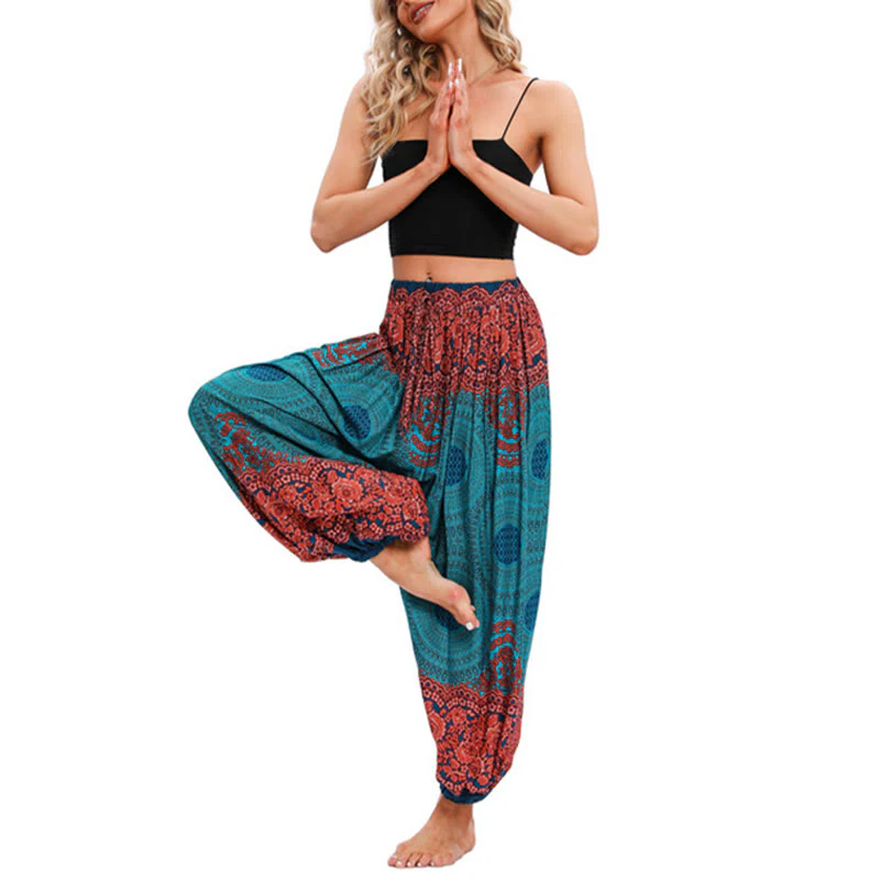 Buddha Stones Loose Circle-shaped Flowers Pattern Harem Trousers Women's Yoga Pants