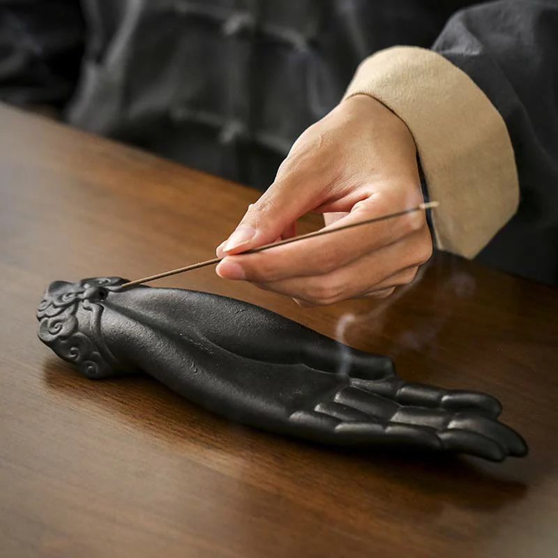 Buddha Stones Buddha Hand Ceramic Auspicious Clouds Blessing Incense Burner