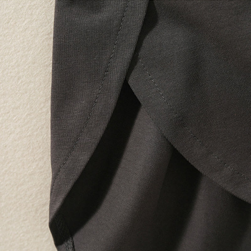 Buddha Stones Casual Pure Irregular Hem Cotton Linen Women's Long Sleeve T-shirt