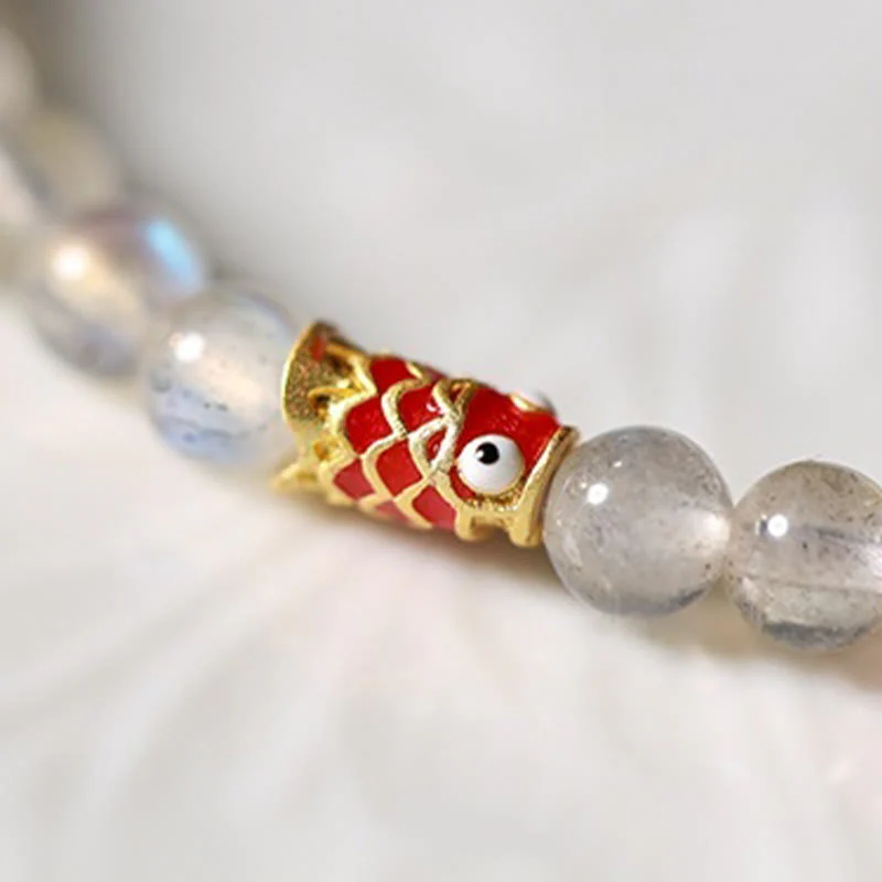 Buddha Stones Ultra-Thin Moonstone Koi Fish Healing Bracelet