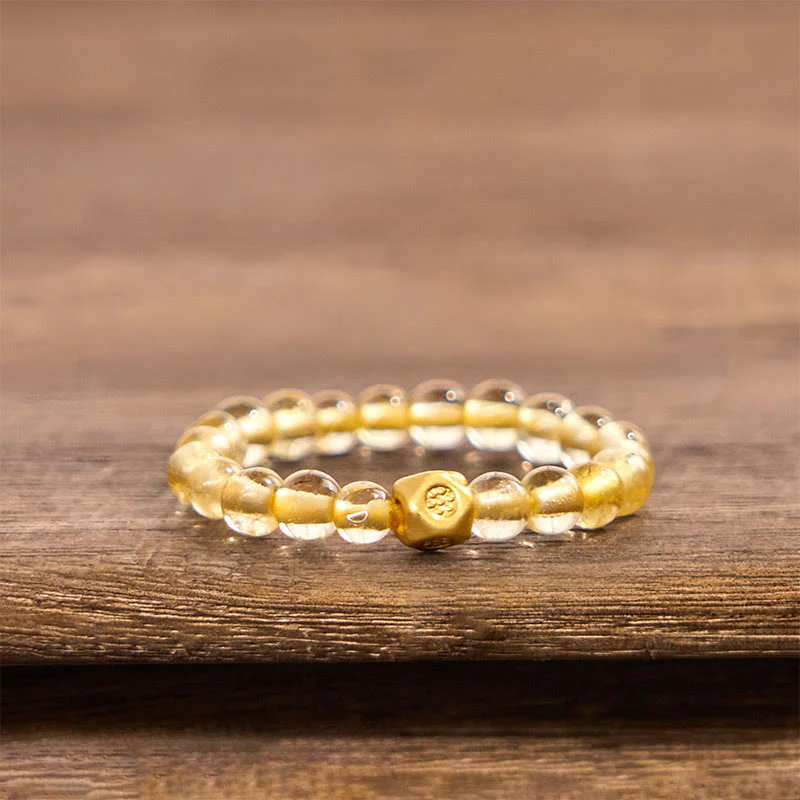 Buddha Stones 3mm Golden Rutilated Quartz Beads Wealth Elastic String Ring