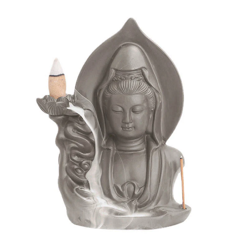 Buddha Stones Tibetan Avalokitesvara Buddha Lotus Healing Backflow Smoke Fountain Incense Burner