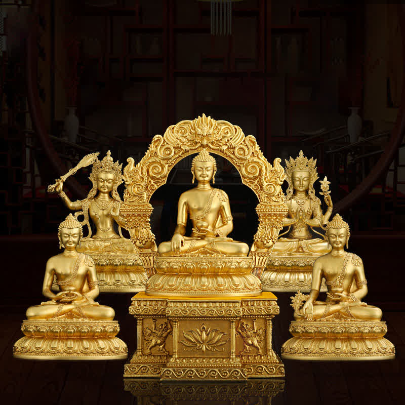 Buddha Stones Shakyamuni Amitabha Medicine Buddha Figurine Serenity Copper Statue Home Decoration