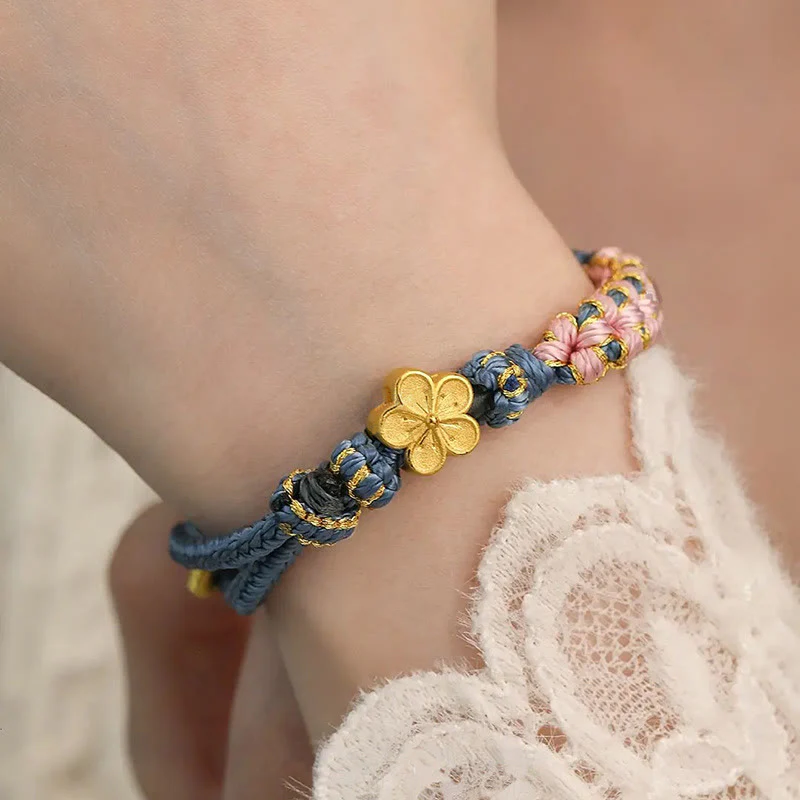 Buddha Stones Peach Blossom Design Wealth String Bracelet