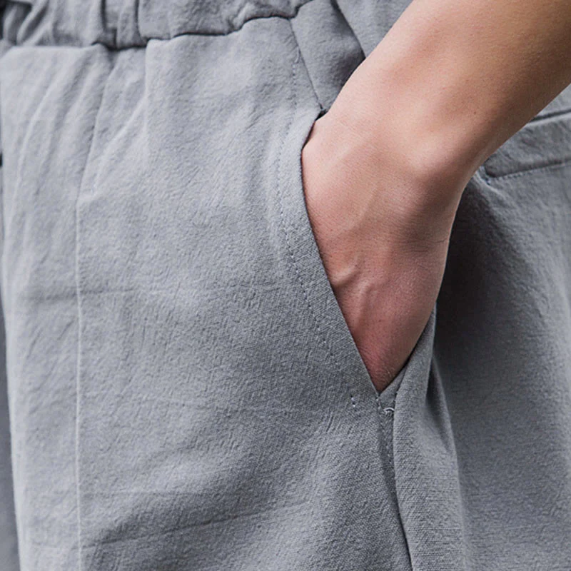 Buddha Stones Plain Casual Linen Bloomer Men's Pants With Pockets