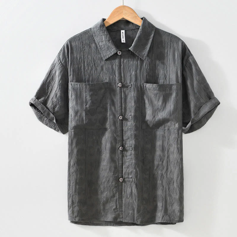 Buddha Stones Commute Plain Buttons Men's Short Sleeve Shirt With Pockets
