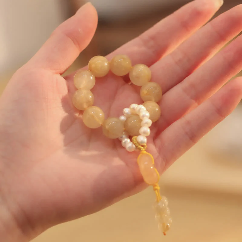 Buddha Stones Citrine Peace Buckle Prosperity Happiness Wrist Mala