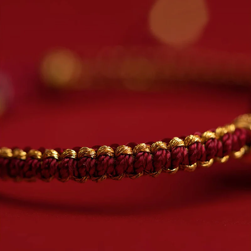 Buddha Stones Natural Cinnabar Peace Buckle Fu Character Charm Blessing Braided Bracelet