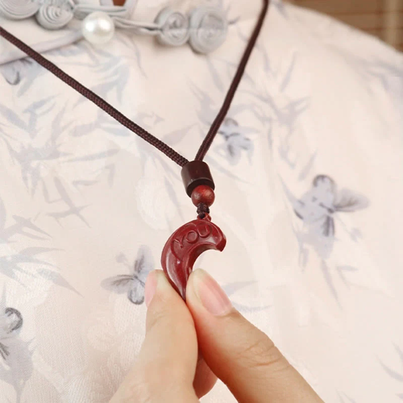 Buddha Stones 2Pcs LOVE YOU Natural Cinnabar Love Heart String Blessing Couple Necklace Pendant