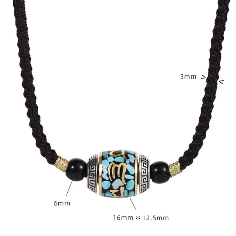 Buddha Stones Tibet Om Mani Padme Hum Dzi Bead Pattern Protection Rotatable Necklace Pendant