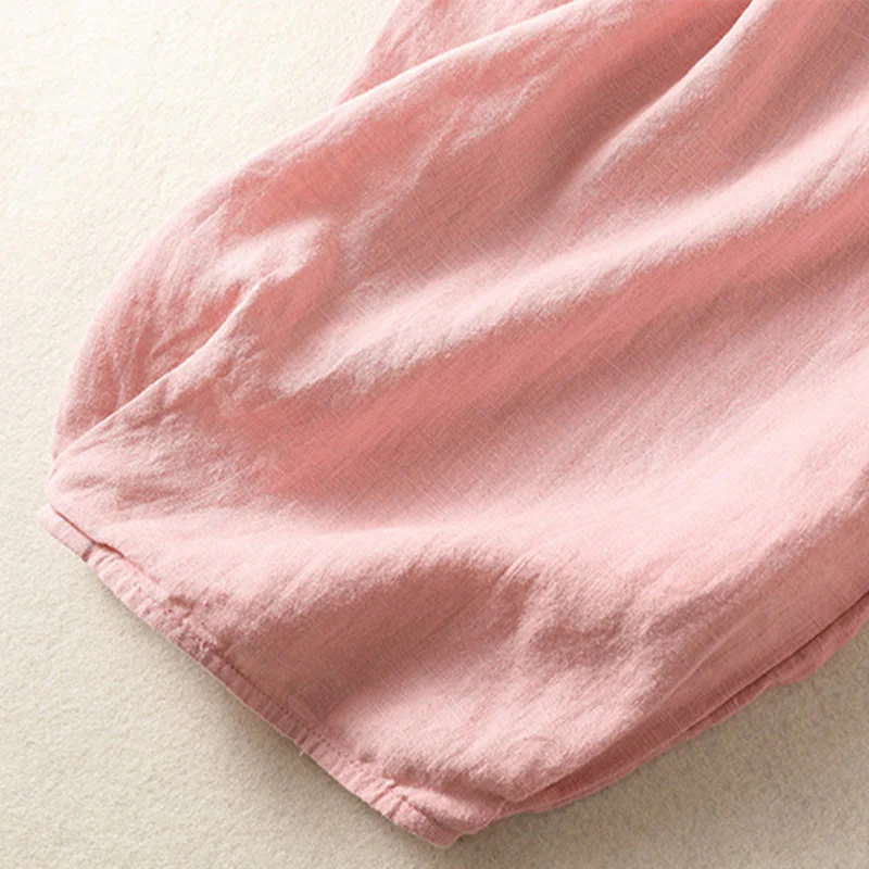 Buddha Stones Casual Embroidery Women's Cotton Linen 7-8 Length Harem Pants With Pockets