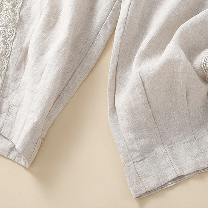 Buddha Stones Plain Lace Women's Harem Cotton Linen Pants With Pockets