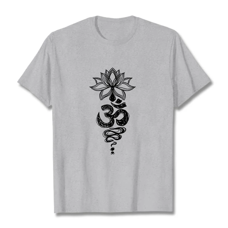 Buddha Stones Om Sanskrit Lotus Flower Pattern Meditation Cotton Tee T-shirt