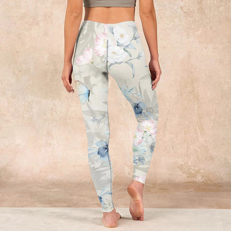 Buddha Stones Cherry Blossom Butterflies Print Gym Leggings Women's Yoga Pants