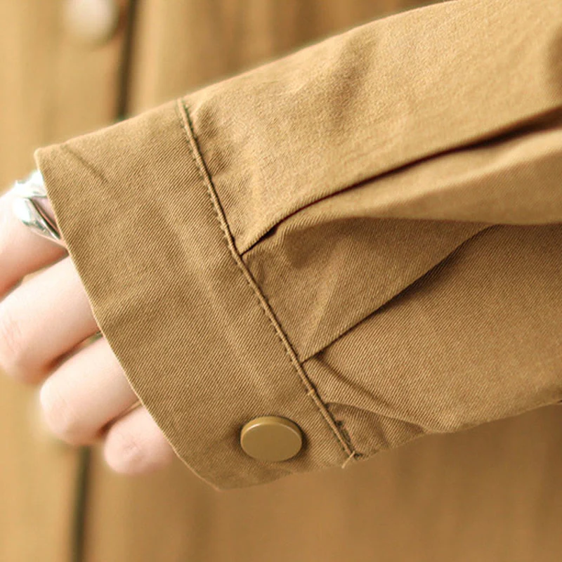 Buddha Stones Casual Commute Drawstring Hoodie Women's Cotton Linen Jacket With Pockets