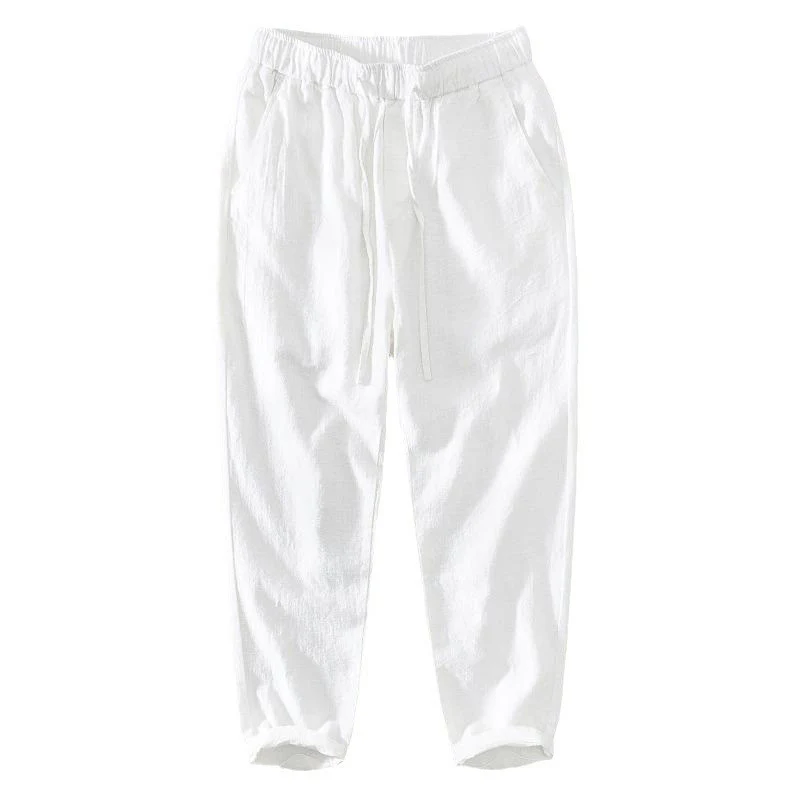 Buddha Stones Summer Casual Drawstring Ramie Linen Men's Pants With Pockets