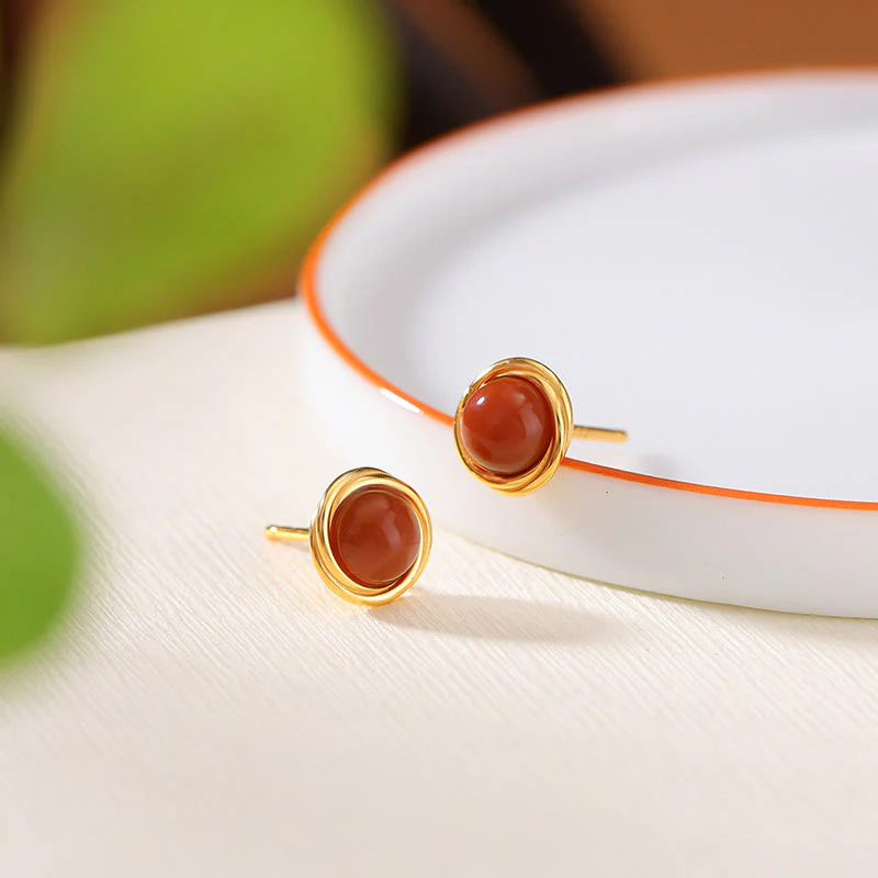 Buddha Stones 925 Sterling Silver Hetian Jade Agate Amber Luck Earrings