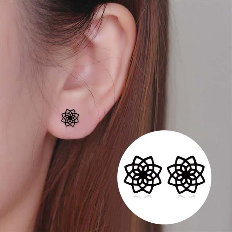 Buddha Stones Tibetan Lotus Pattern New Beginning Stud Earrings