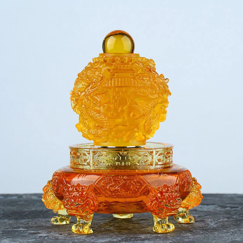 Buddha Stones Feng Shui Auspicious Dragon Handmade Liuli Crystal Rotatable Art Piece Luck Home Office Decoration