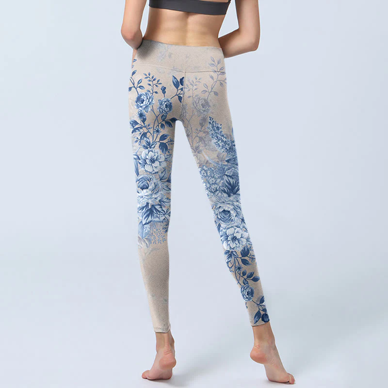 Buddha Stones Rose Daisy Print Gym Leggings Women's Yoga Pants